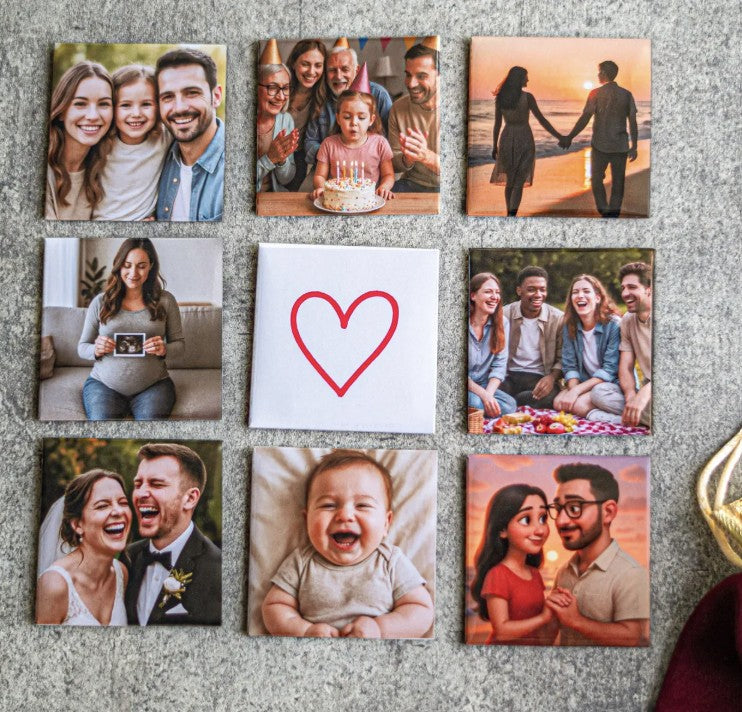 Custom 2" x 2" PressMagnets – Durable Metal Photo Magnets for Fridge, Locker, or Gifts (6, 9, or bulk 50 Pack)